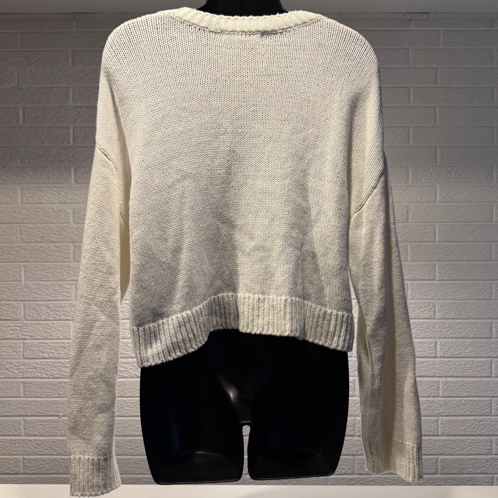Grayson Threads Cream USA Graphic Knit Cropped Sweater Medium Cotton Blend - Picture 2 of 4